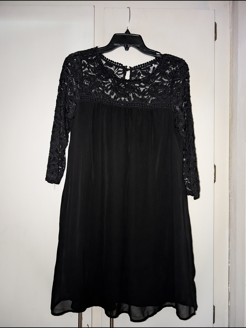 As U Wish Black Crochet Yoke Long Sleeve Dress